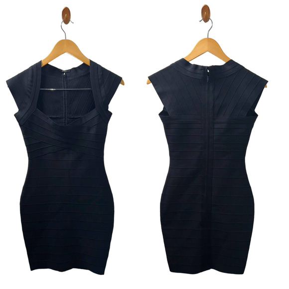 Black Cap Sleeve Bandage Dress Size Small HO16G783